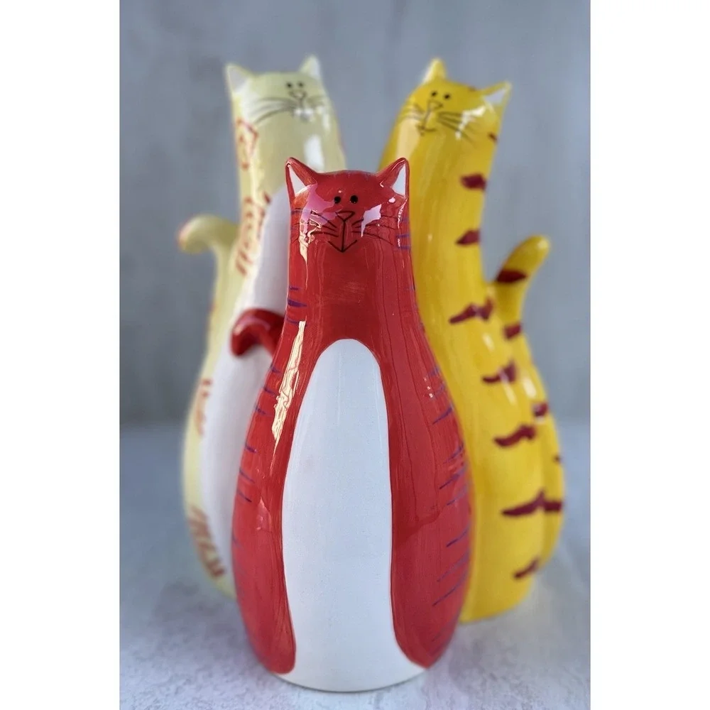 Bella Casa Whimsical Triple Cat Figurine Colorful Handpainted 9